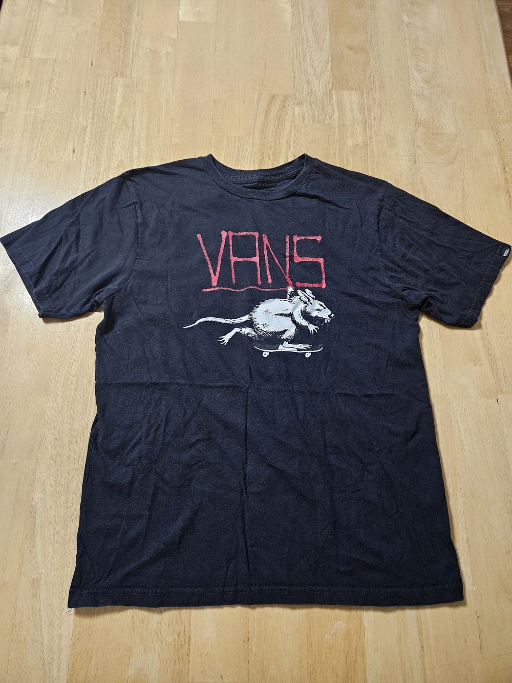 Vans Boys Sk8 Rat Black Short Sleeve Graphic T-Shirt Size Large Custom Fit @B1